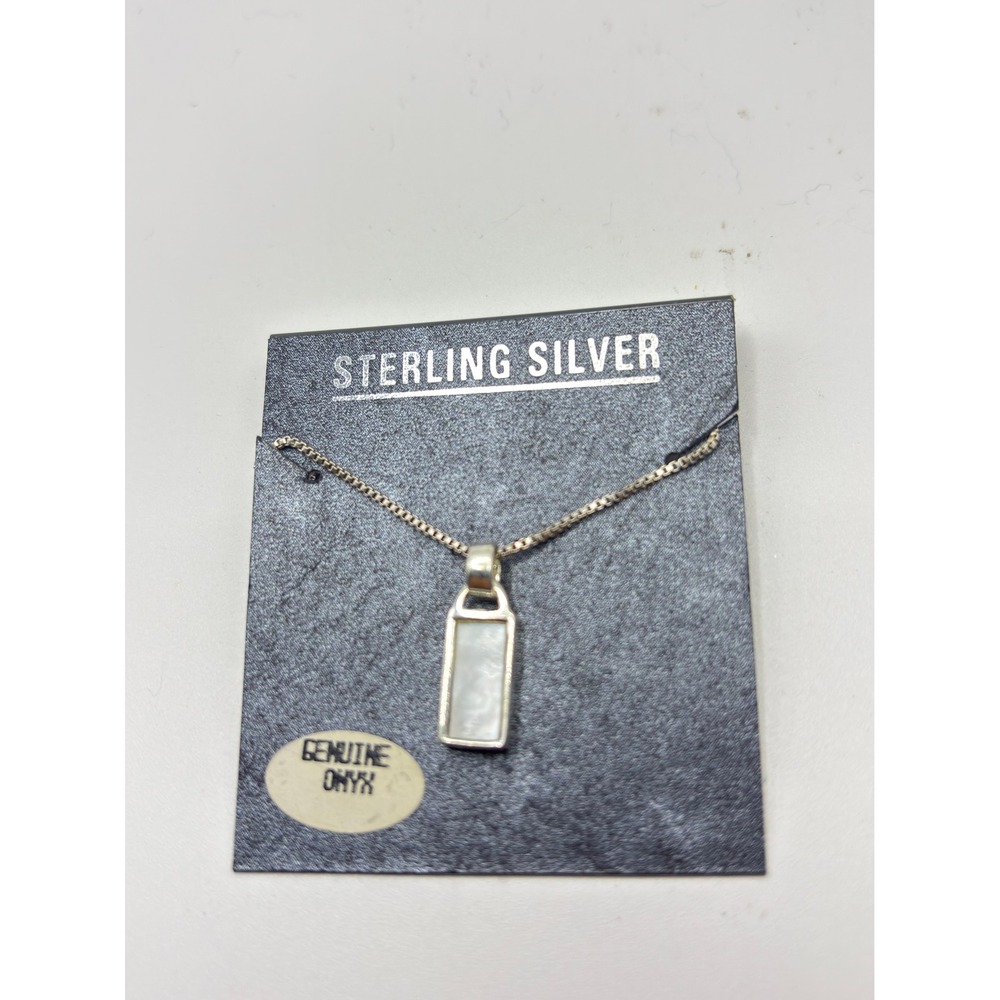 Unbranded Necklace Womens 18in Silver Genuine White Onyx Rectangular Italy 925